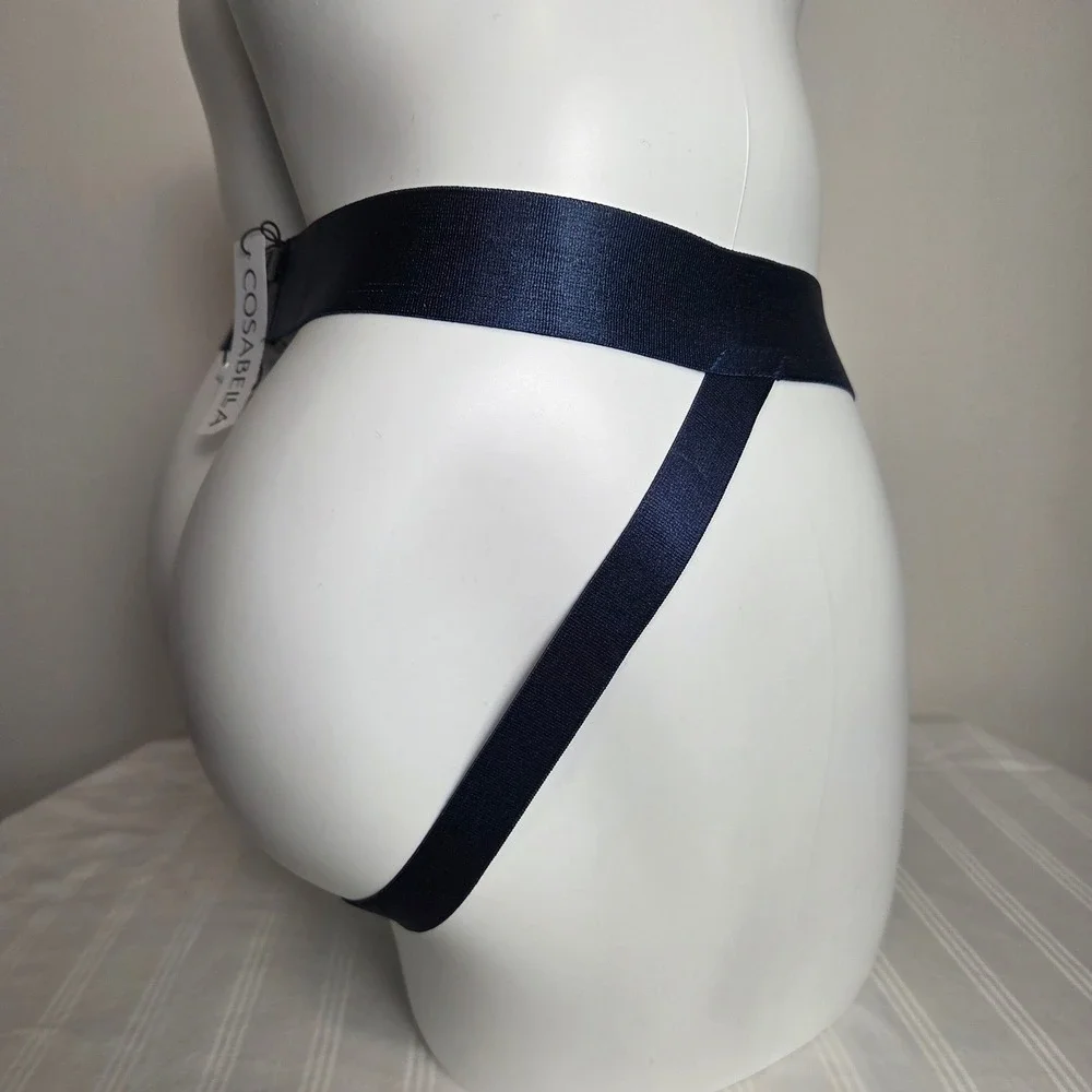 Cosabella Navy Blue Floral Lace Jockstrap Mens Satin Waistband Sheer Underwear